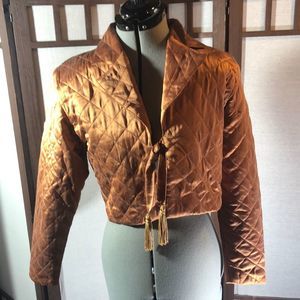 Vintage Diane Gilman Quilted Silk Bronze Color Shoulder Pads Tie Front Jacket Sm